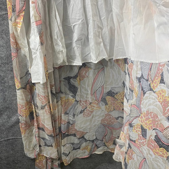 Molly Bracken Maxi Dress Medium Pink Lotus Floral Print Wrap Short Sleeve NWT - Picture 9 of 13